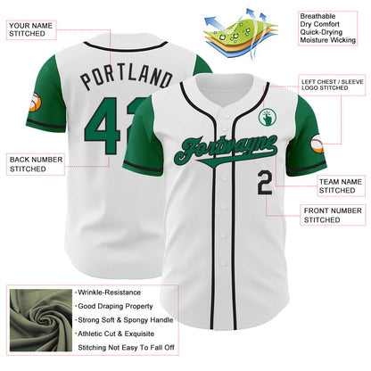 Custom White Kelly Green-Black Authentic Two Tone Baseball Jersey - Sky-Custom