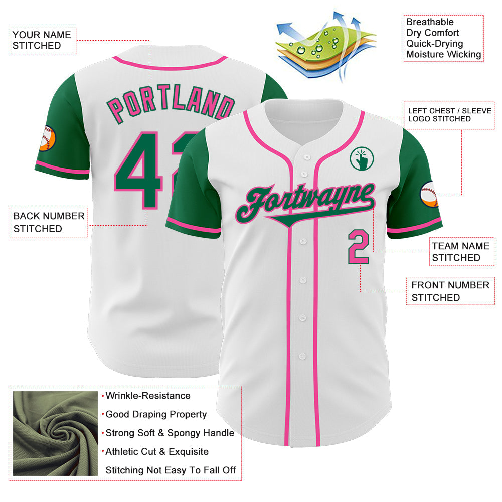 Custom White Kelly Green-Pink Authentic Two Tone Baseball Jersey - Sky-Custom