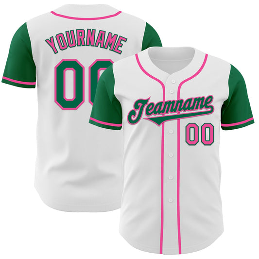 Custom White Kelly Green-Pink Authentic Two Tone Baseball Jersey - Sky-Custom