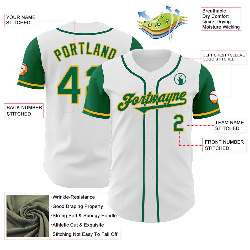 Custom White Kelly Green-Gold Authentic Two Tone Baseball Jersey - Sky-Custom