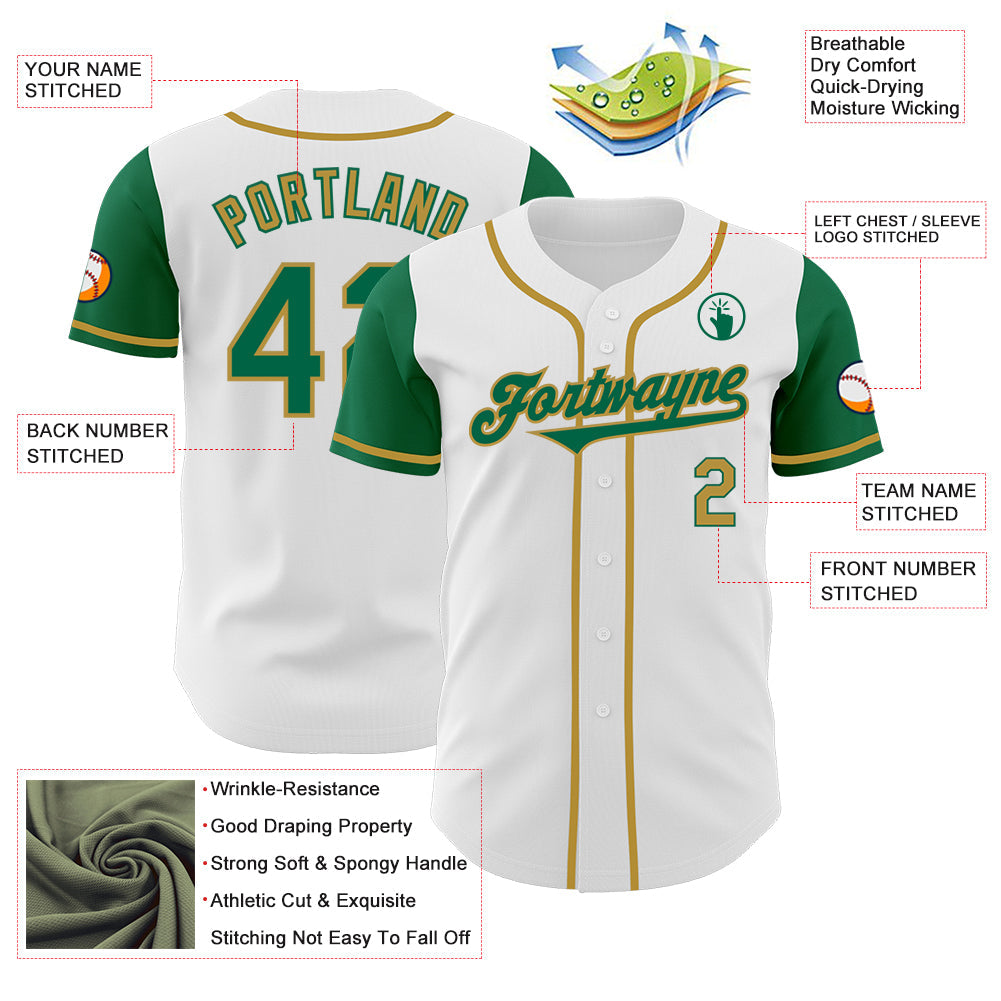 Custom White Kelly Green-Old Gold Authentic Two Tone Baseball Jersey - Sky-Custom
