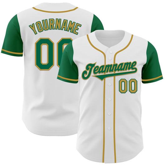 Custom White Kelly Green-Old Gold Authentic Two Tone Baseball Jersey - Sky-Custom