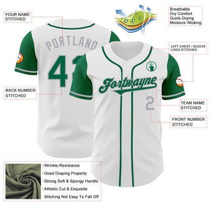 Custom White Kelly Green-Gray Authentic Two Tone Baseball Jersey - Sky-Custom