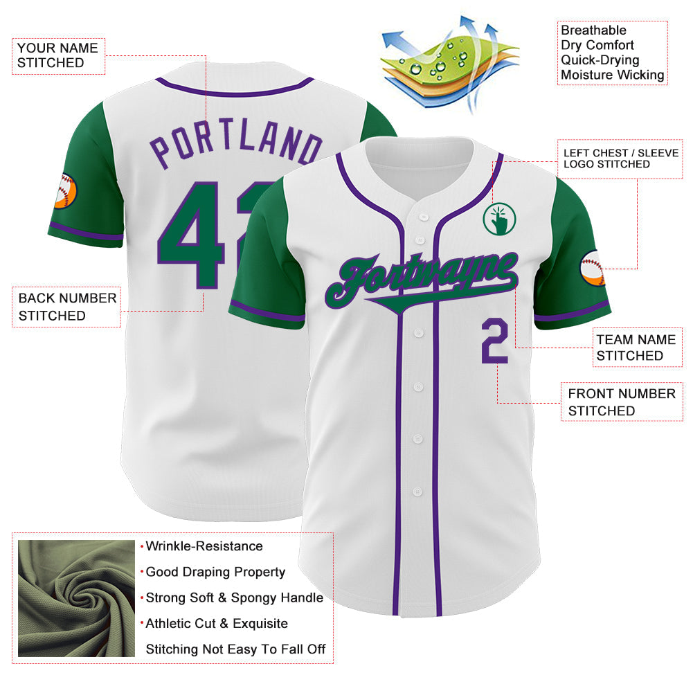 Custom White Kelly Green-Purple Authentic Two Tone Baseball Jersey - Sky-Custom