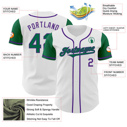 Custom White Kelly Green-Purple Authentic Two Tone Baseball Jersey - Sky-Custom