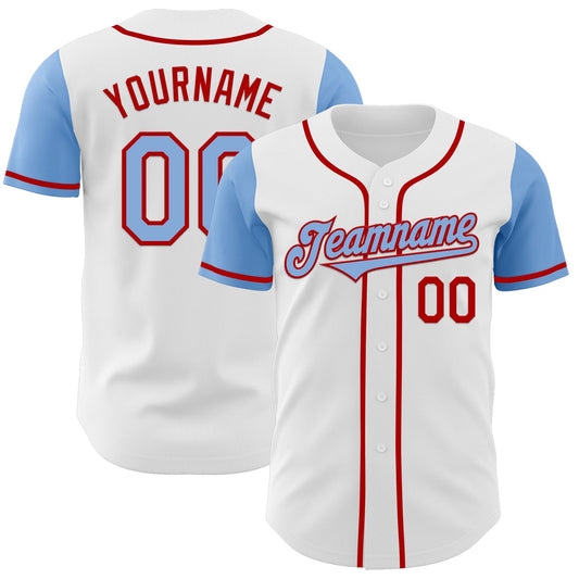 Custom White Light Blue-Red Authentic Two Tone Baseball Jersey - Sky-Custom