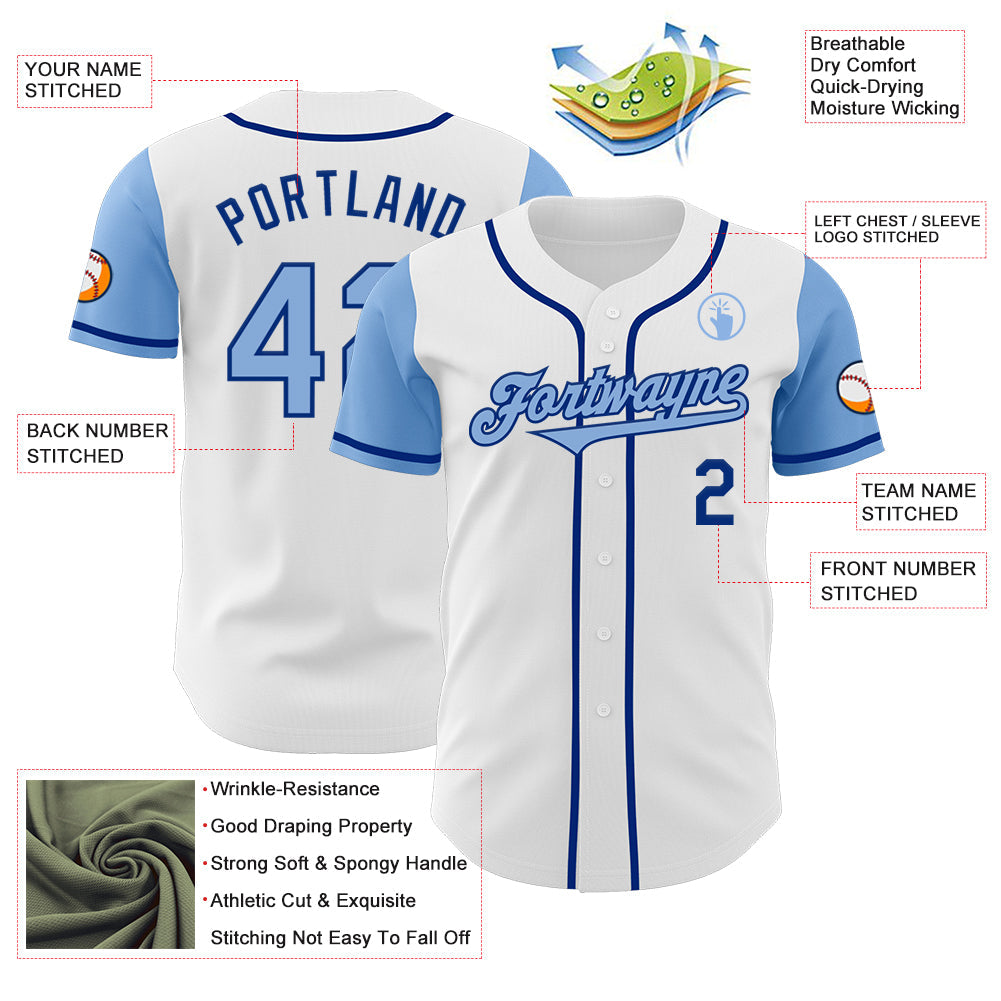 Custom White Light Blue-Royal Authentic Two Tone Baseball Jersey - Sky-Custom