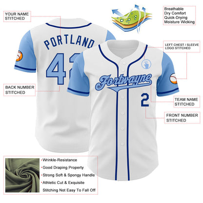 Custom White Light Blue-Royal Authentic Two Tone Baseball Jersey - Sky-Custom