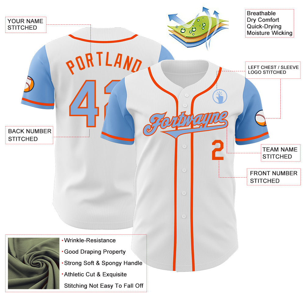 Custom White Light Blue-Orange Authentic Two Tone Baseball Jersey - Sky-Custom