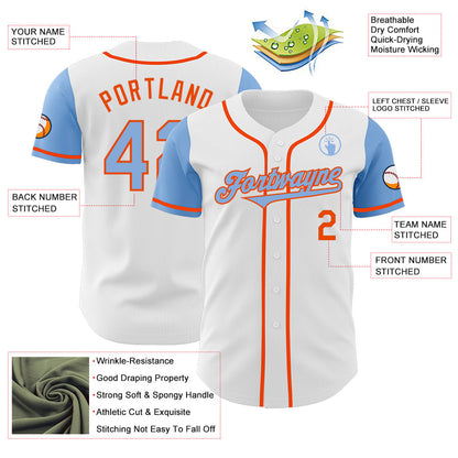Custom White Light Blue-Orange Authentic Two Tone Baseball Jersey - Sky-Custom