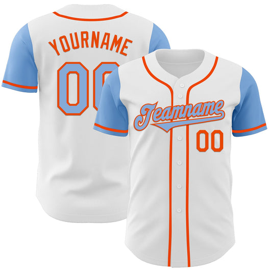 Custom White Light Blue-Orange Authentic Two Tone Baseball Jersey - Sky-Custom