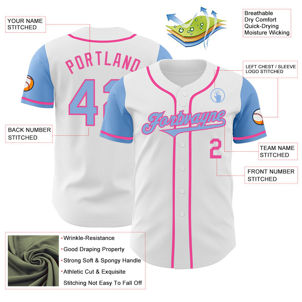 Custom White Light Blue-Pink Authentic Two Tone Baseball Jersey - Sky-Custom