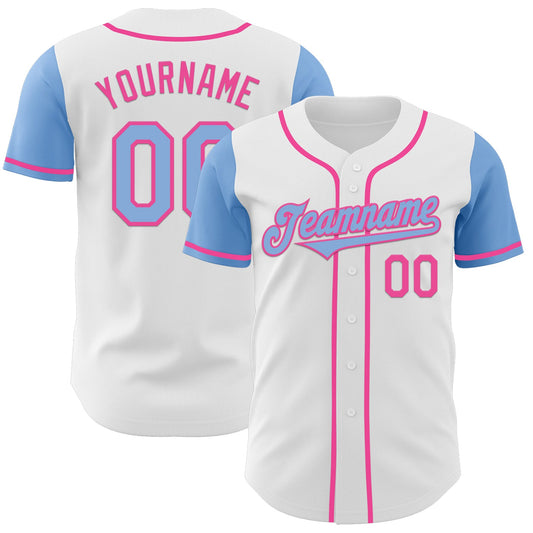 Custom White Light Blue-Pink Authentic Two Tone Baseball Jersey - Sky-Custom