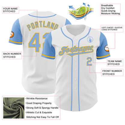 Custom White Light Blue-Gold Authentic Two Tone Baseball Jersey - Sky-Custom