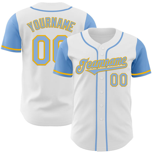 Custom White Light Blue-Gold Authentic Two Tone Baseball Jersey - Sky-Custom