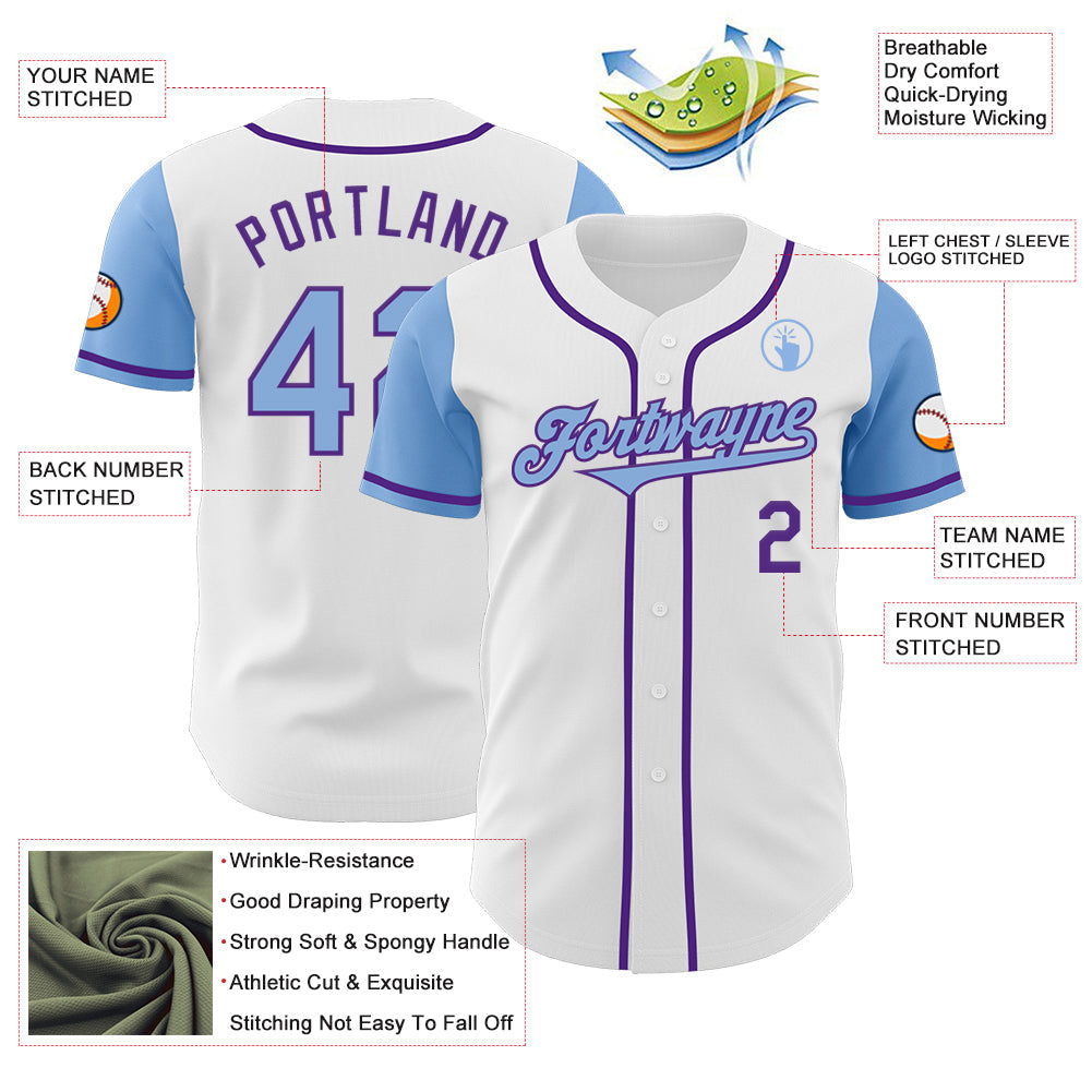 Custom White Light Blue-Purple Authentic Two Tone Baseball Jersey - Sky-Custom
