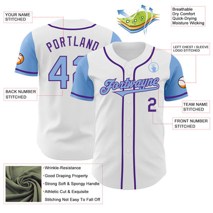 Custom White Light Blue-Purple Authentic Two Tone Baseball Jersey - Sky-Custom