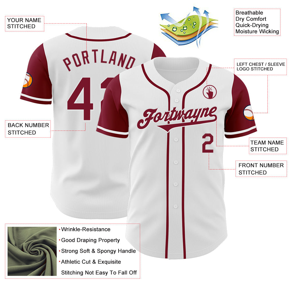 Custom White Crimson Authentic Two Tone Baseball Jersey - Sky-Custom