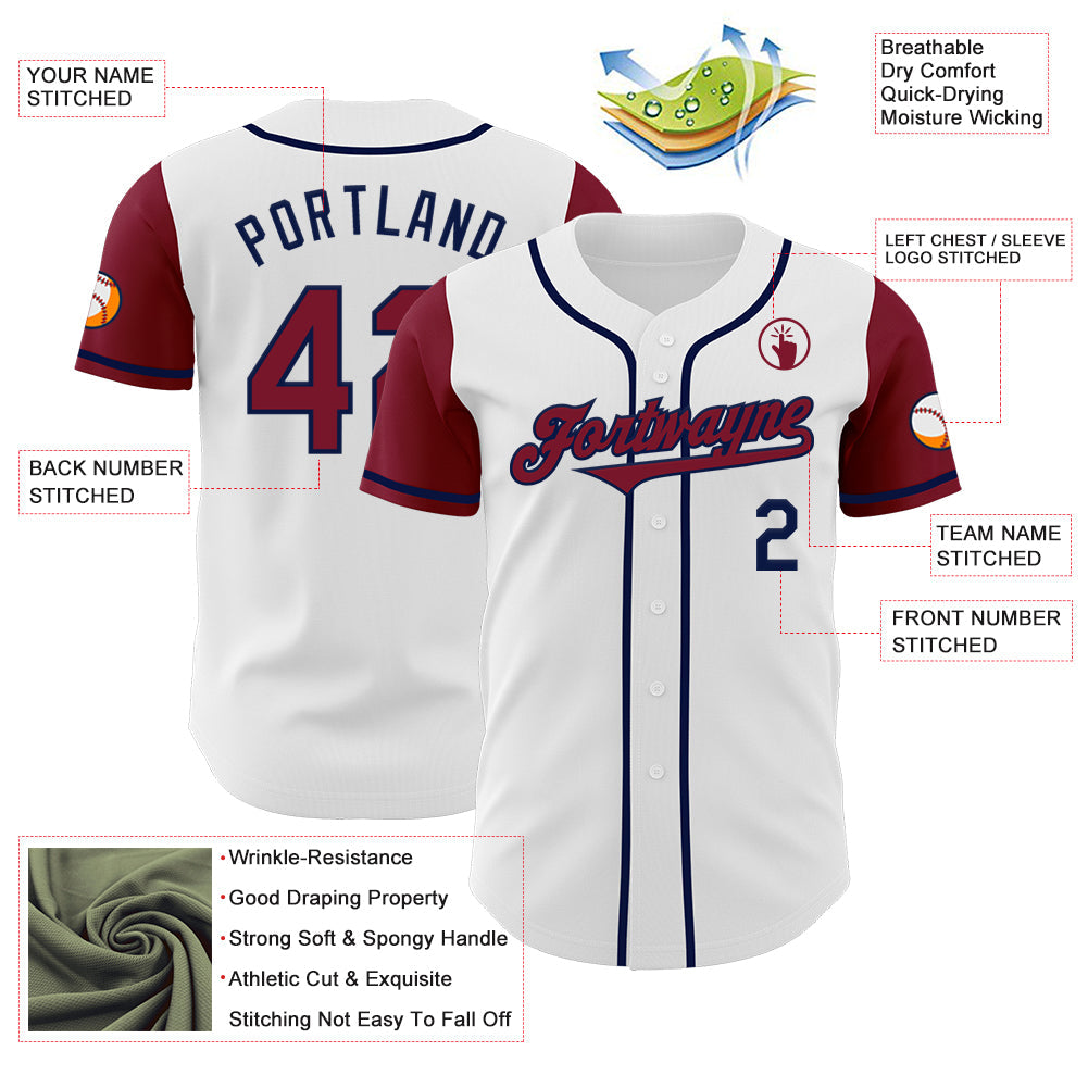 Custom White Crimson-Navy Authentic Two Tone Baseball Jersey - Sky-Custom