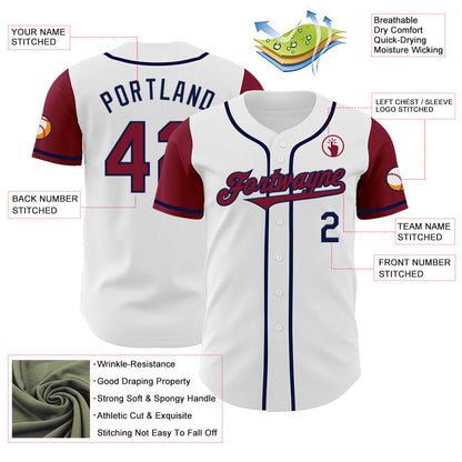 Custom White Crimson-Navy Authentic Two Tone Baseball Jersey - Sky-Custom