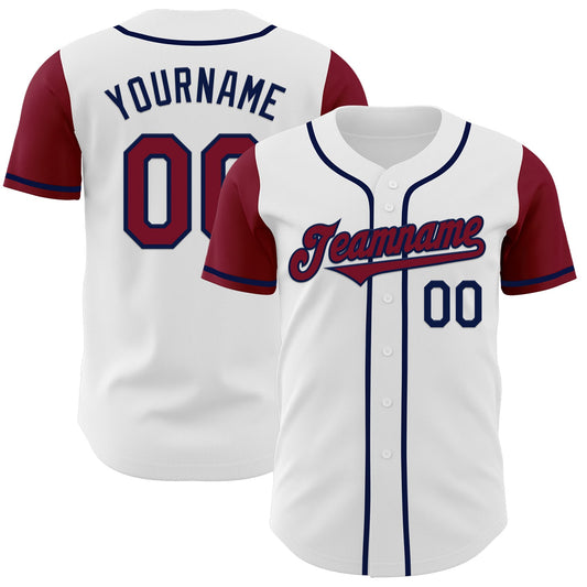 Custom White Crimson-Navy Authentic Two Tone Baseball Jersey - Sky-Custom