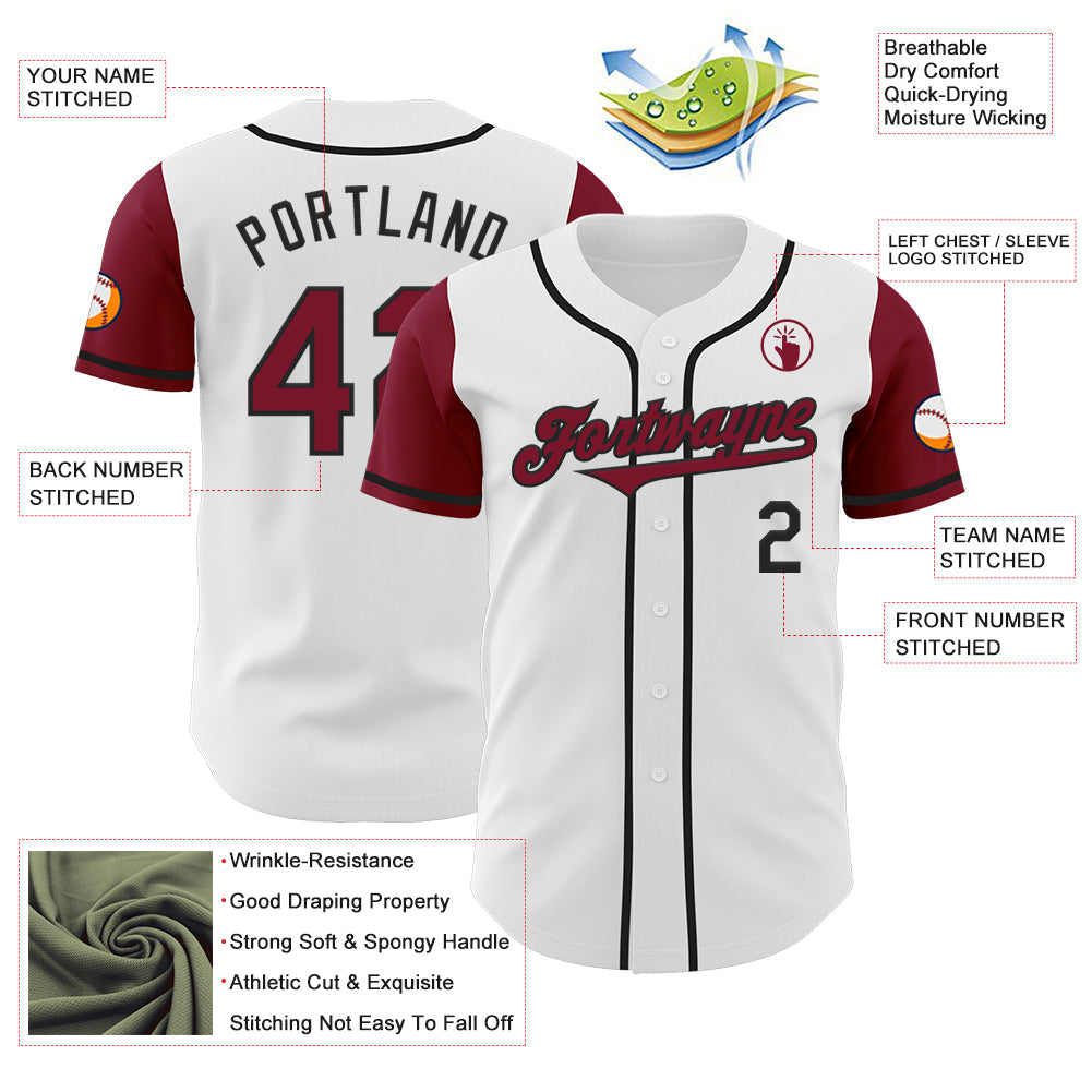 Custom White Crimson-Black Authentic Two Tone Baseball Jersey - Sky-Custom