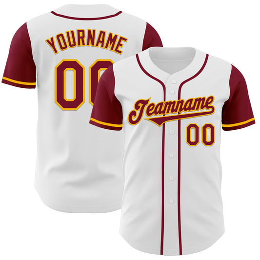 Custom White Crimson-Gold Authentic Two Tone Baseball Jersey - Sky-Custom