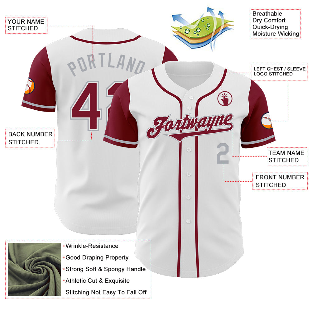 Custom White Crimson-Gray Authentic Two Tone Baseball Jersey - Sky-Custom