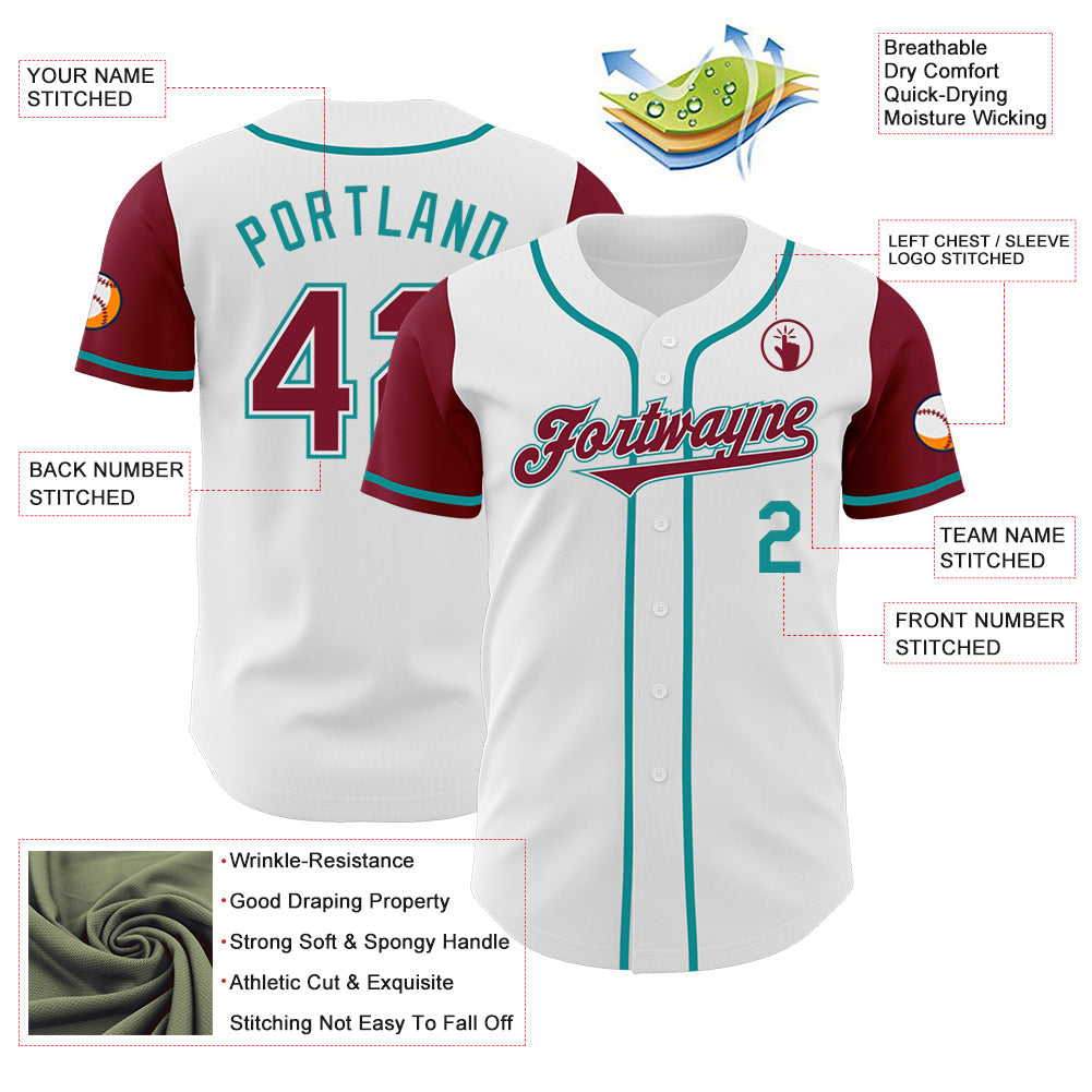 Custom White Crimson-Teal Authentic Two Tone Baseball Jersey - Sky-Custom