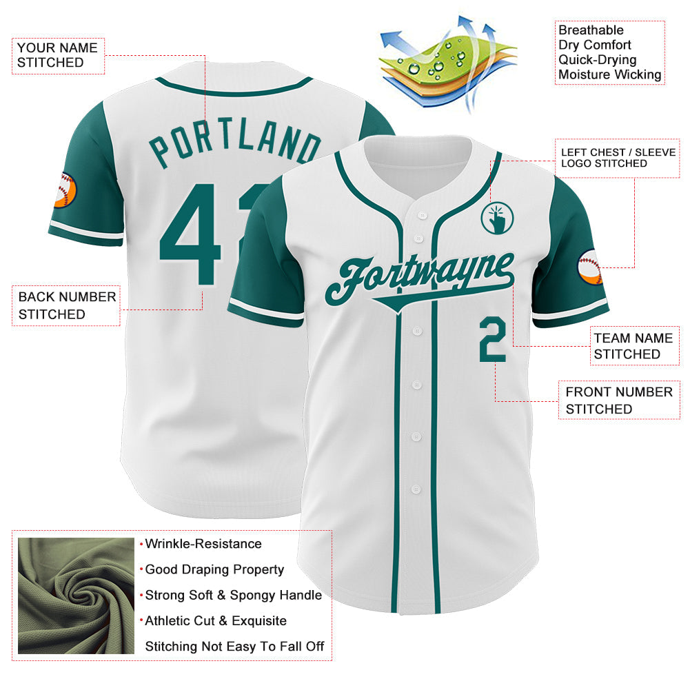 Custom White Teal Authentic Two Tone Baseball Jersey - Sky-Custom