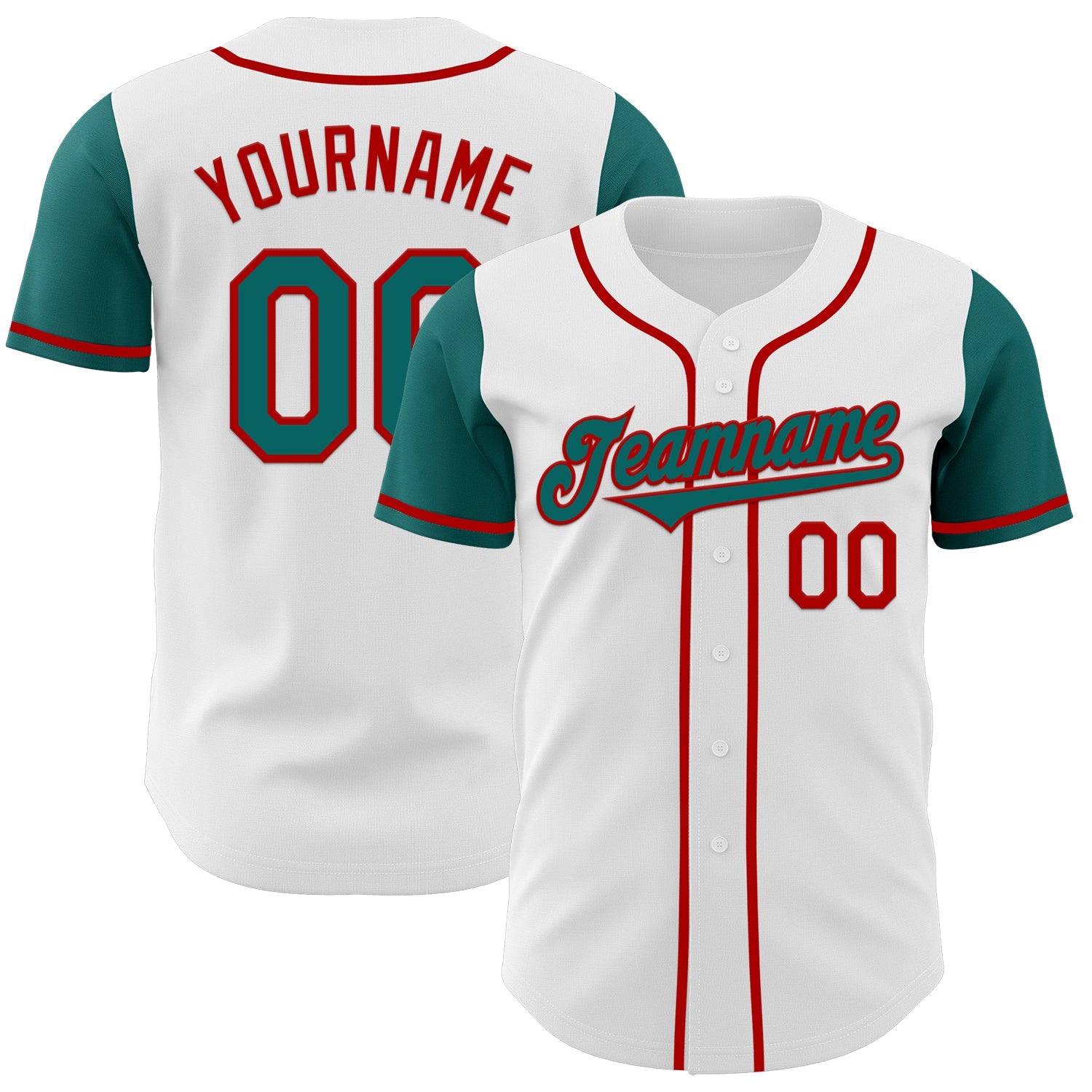Custom White Teal-Red Authentic Two Tone Baseball Jersey - Sky-Custom