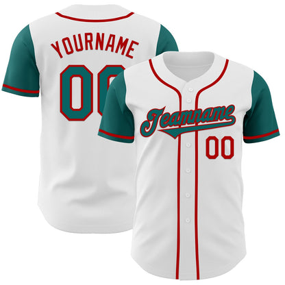 Custom White Teal-Red Authentic Two Tone Baseball Jersey - Sky-Custom