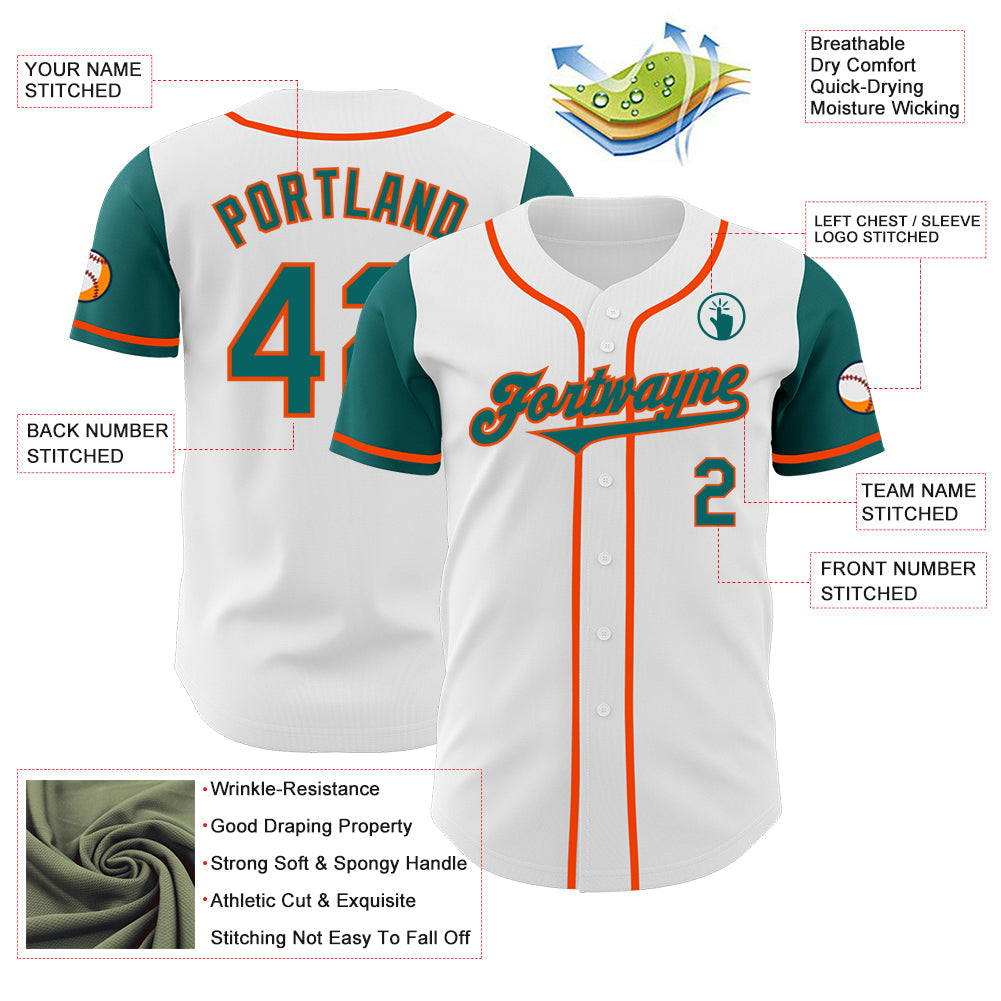 Custom White Teal-Orange Authentic Two Tone Baseball Jersey - Sky-Custom