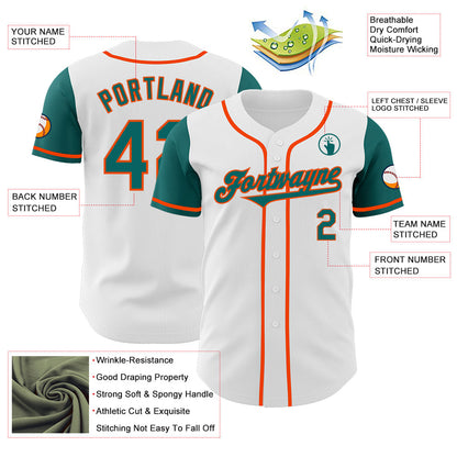 Custom White Teal-Orange Authentic Two Tone Baseball Jersey - Sky-Custom