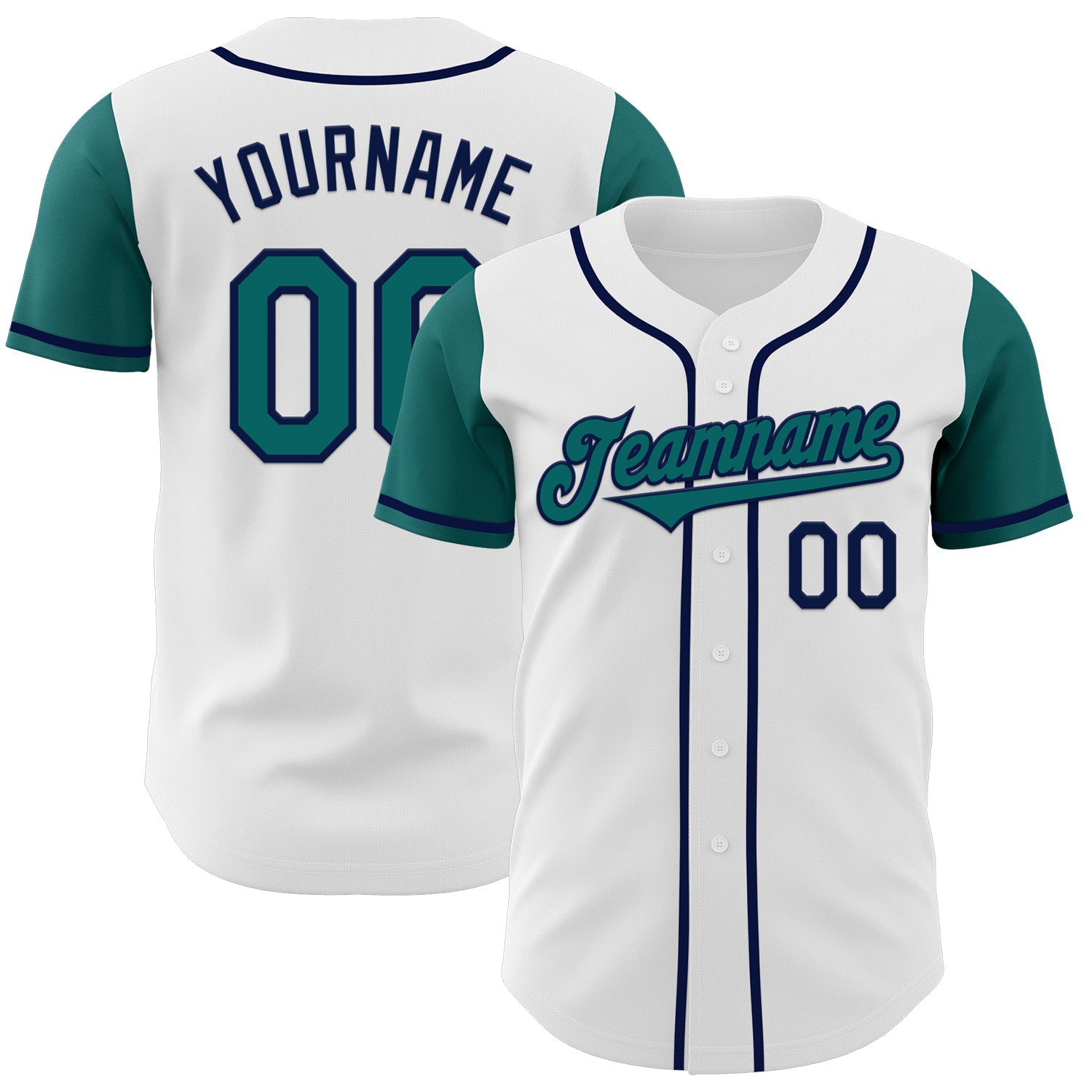 Custom White Teal-Navy Authentic Two Tone Baseball Jersey - Sky-Custom