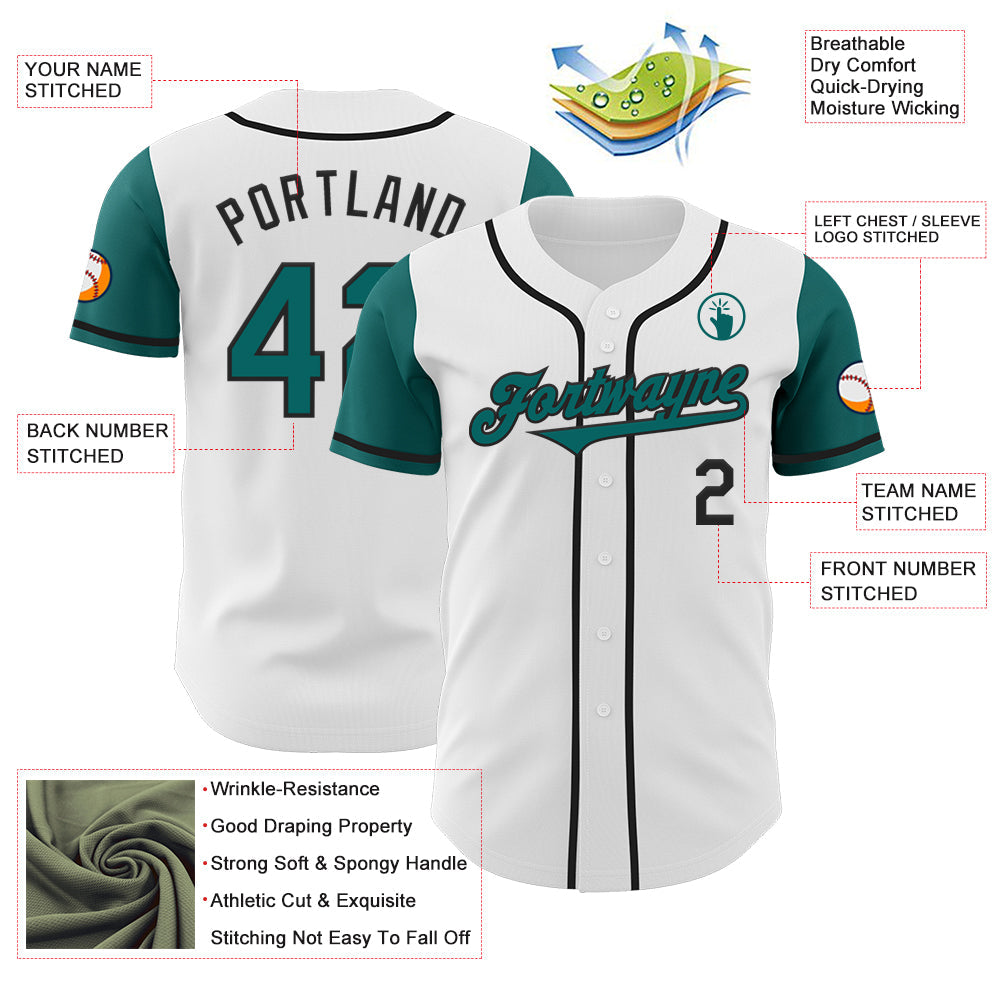 Custom White Teal-Black Authentic Two Tone Baseball Jersey - Sky-Custom