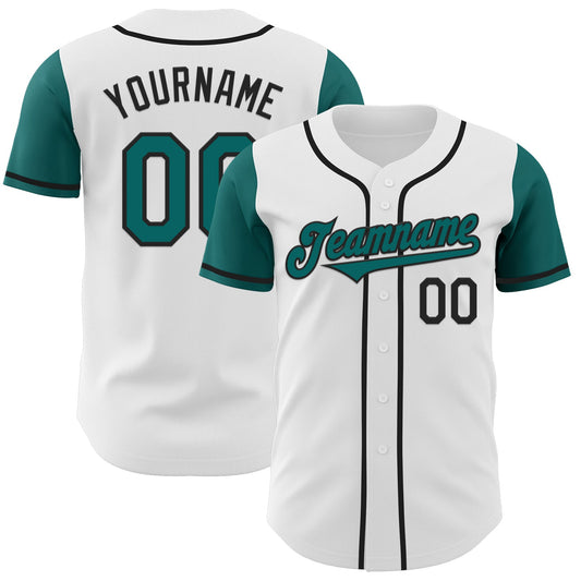 Custom White Teal-Black Authentic Two Tone Baseball Jersey - Sky-Custom