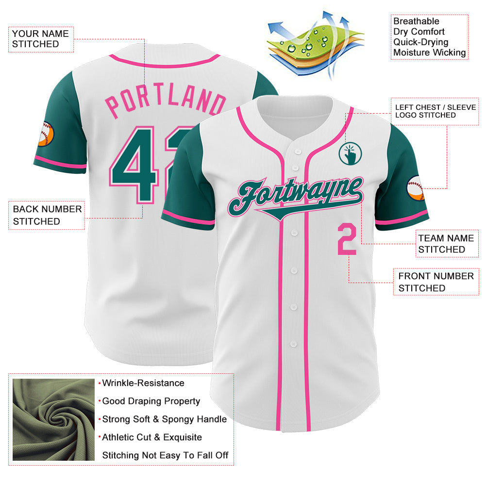Custom White Teal-Pink Authentic Two Tone Baseball Jersey - Sky-Custom