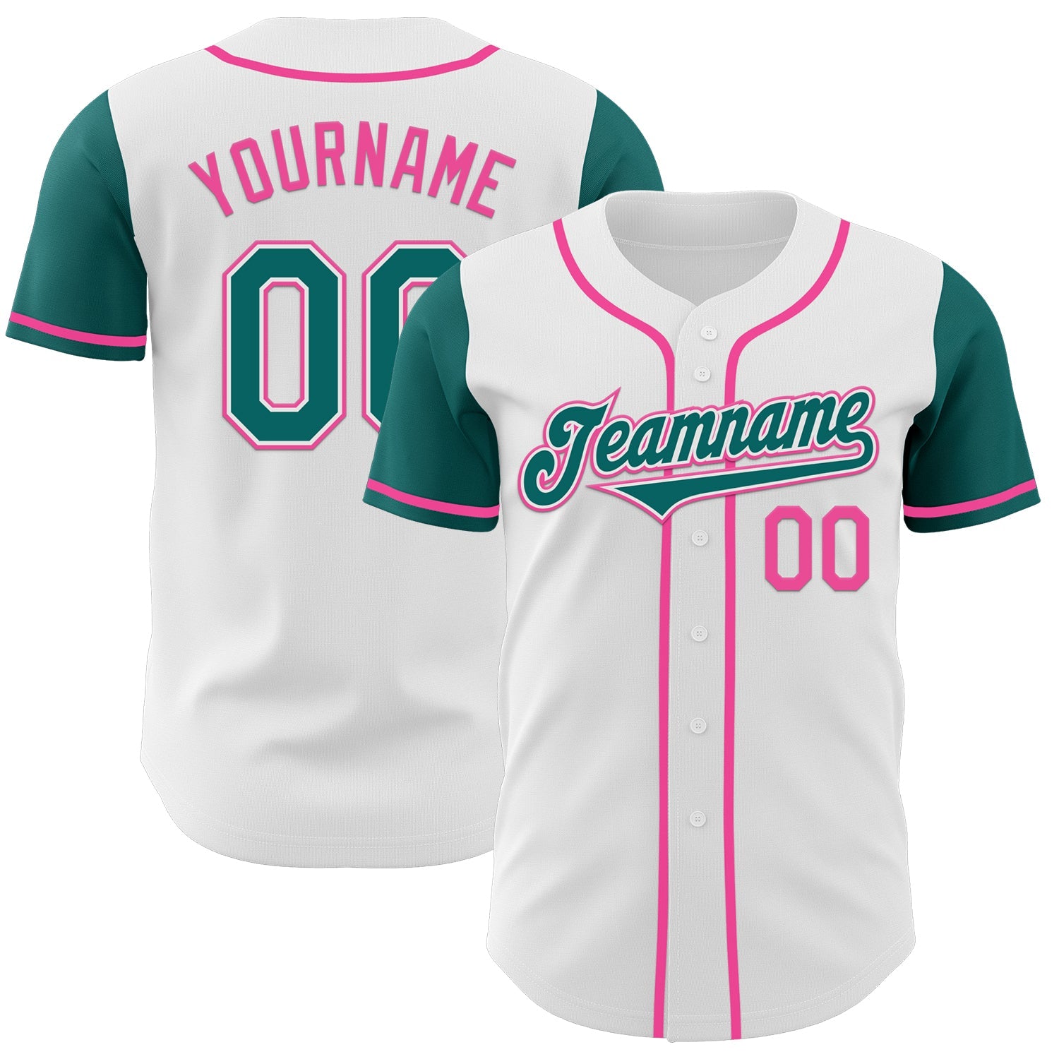 Custom White Teal-Pink Authentic Two Tone Baseball Jersey - Sky-Custom