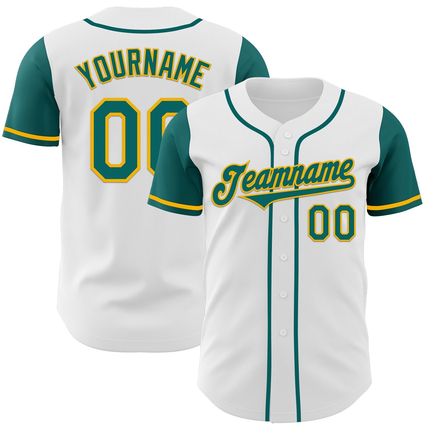 Custom White Teal-Gold Authentic Two Tone Baseball Jersey - Sky-Custom