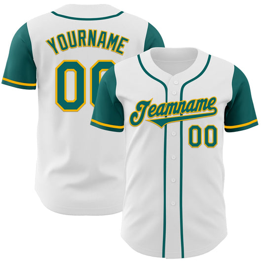 Custom White Teal-Gold Authentic Two Tone Baseball Jersey - Sky-Custom