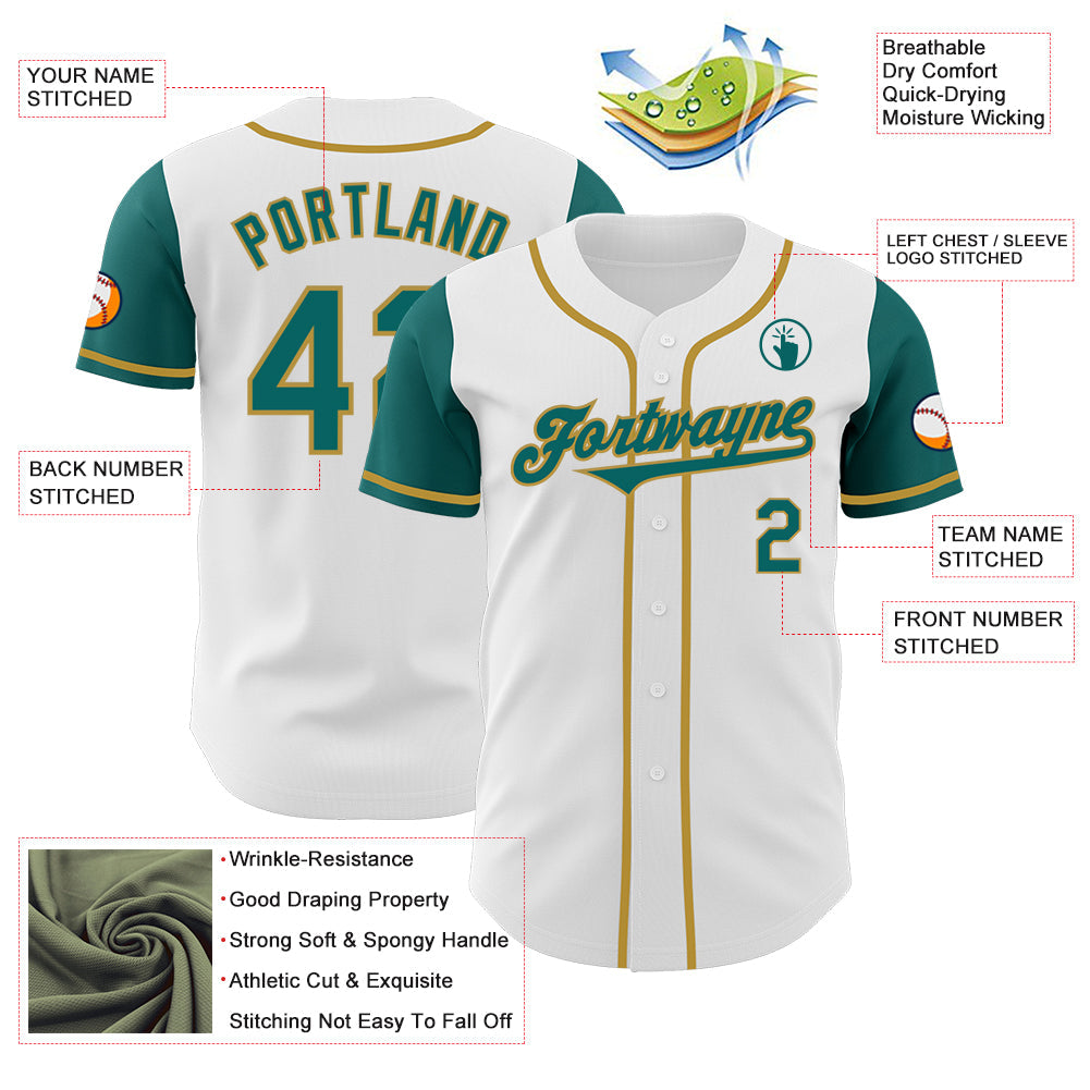 Custom White Teal-Old Gold Authentic Two Tone Baseball Jersey - Sky-Custom