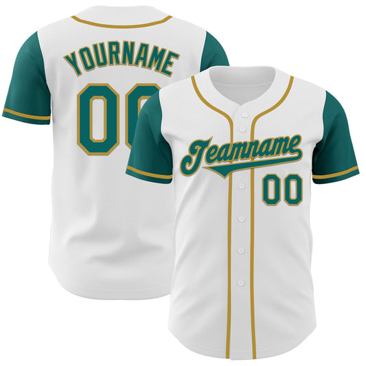 Custom White Teal-Old Gold Authentic Two Tone Baseball Jersey - Sky-Custom
