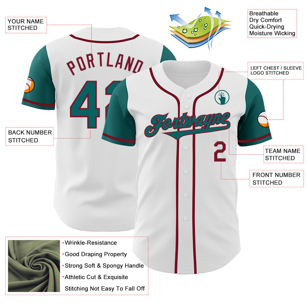 Custom White Teal-Crimson Authentic Two Tone Baseball Jersey - Sky-Custom