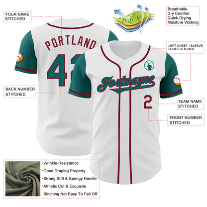 Custom White Teal-Crimson Authentic Two Tone Baseball Jersey - Sky-Custom