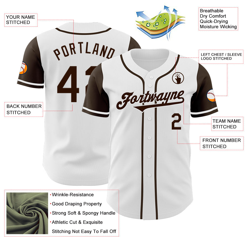 Custom White Brown Authentic Two Tone Baseball Jersey - Sky-Custom