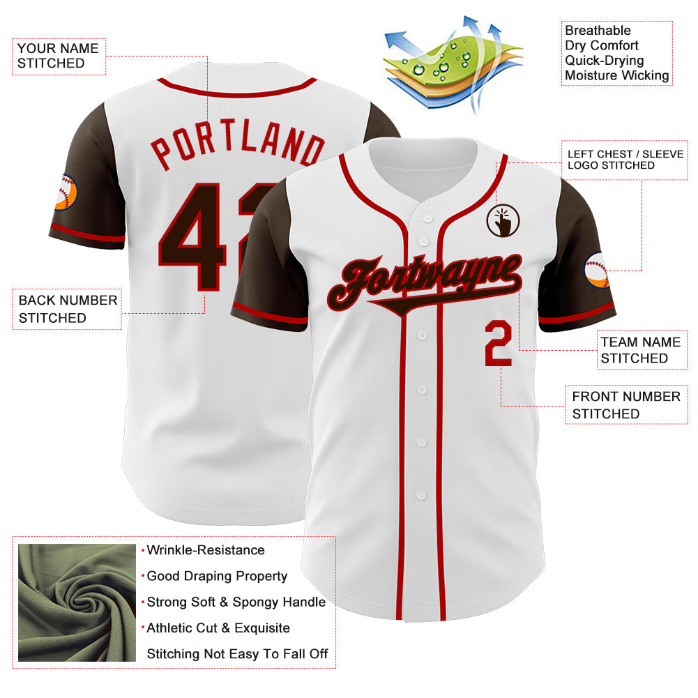 Custom White Brown-Red Authentic Two Tone Baseball Jersey - Sky-Custom