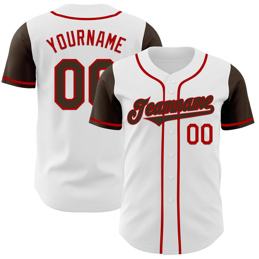 Custom White Brown-Red Authentic Two Tone Baseball Jersey - Sky-Custom