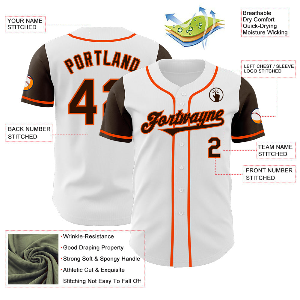 Custom White Brown-Orange Authentic Two Tone Baseball Jersey - Sky-Custom