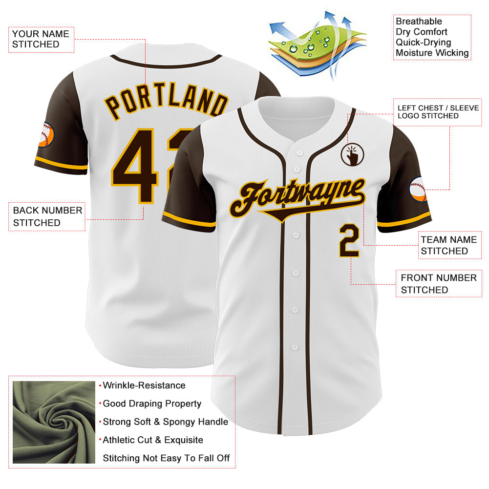 Custom White Brown-Gold Authentic Two Tone Baseball Jersey - Sky-Custom